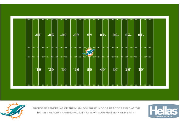 Proposed rendering of the Miami Dolphins Practice field to be installed with Hellas Matrix Turf with Helix Technology and organic infill.